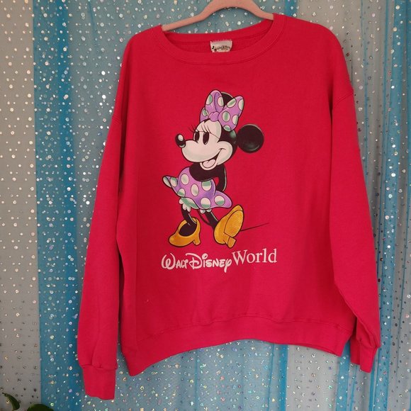 Disney Tops - Walt Disney Made in USA Minnie Mouse Vintage Pullover Hot Pink Sweatshirt